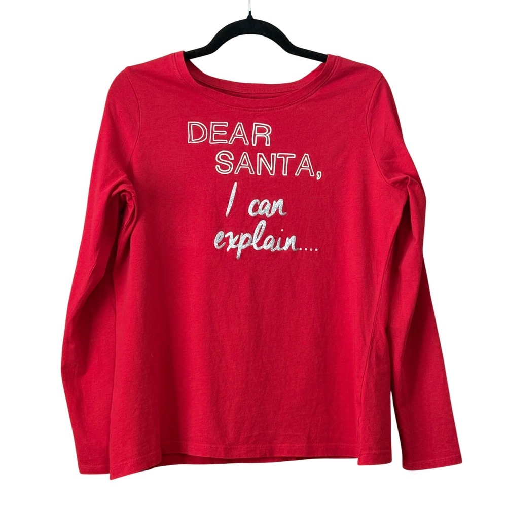 Womens Christmas Long Sleeve‎ 100% Cotton Graphic Shirt L "Santa I Can Explain"